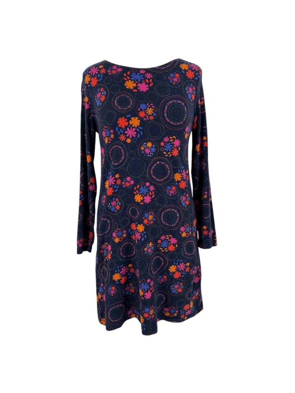 Gudrun Sjodén Blue Organic Cotton Floral Circle Long Sleeve Dress Size Small